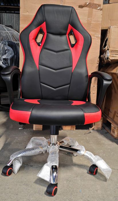 Scaun de gaming capitonat și ergonomic Happy Home - Negru și roșu