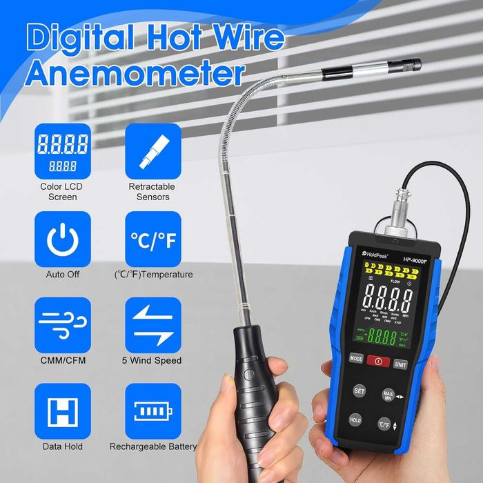 Anemometru Hot Wire Profesional - Telescopic - HVAC - USB-C