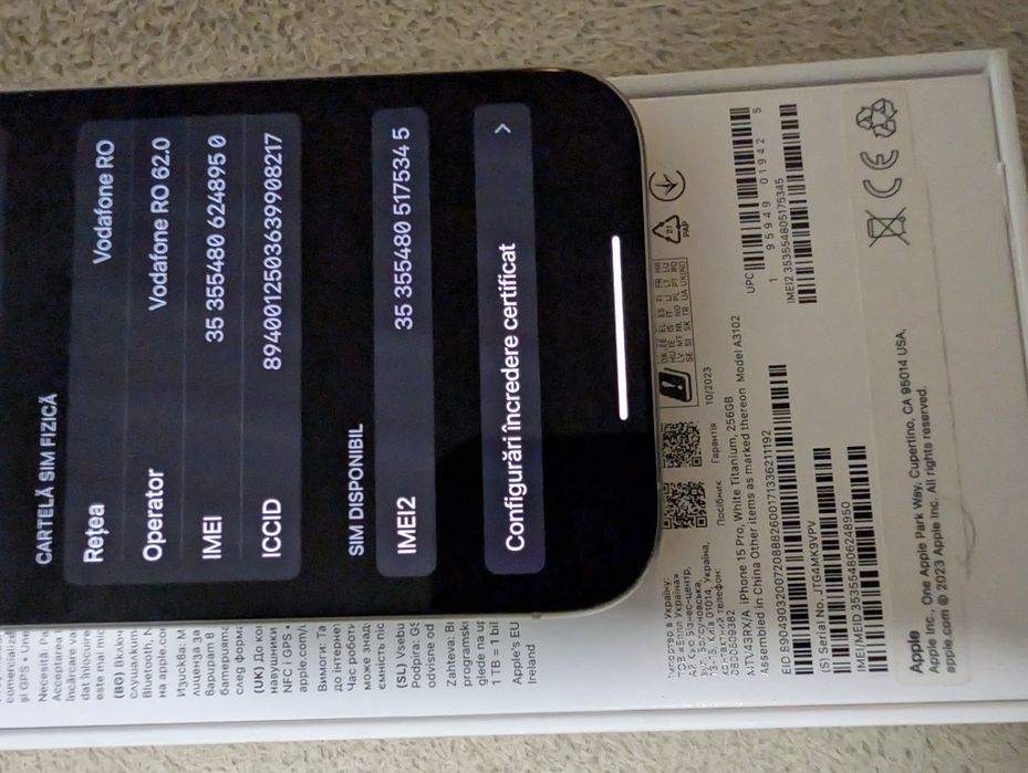Vând schimb iPhone 15 PRO, 256 GB,  în cutie, stare foarte bună.