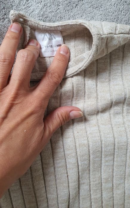 Salopetă tricot Zara fete 11-12 ani 152 cm XXS bej/nude melanj evazată wide leg casual chic