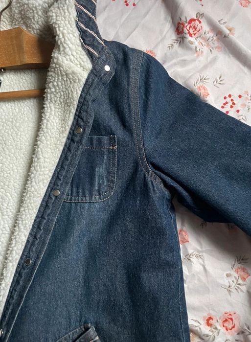 geaca vintage de denim/blugi cu gluga si blanita