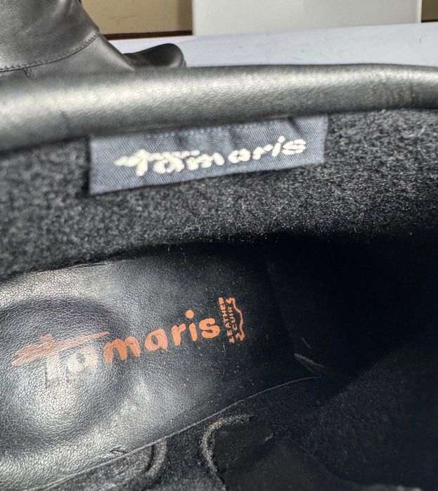 Дамски боти на ток от естествена кожа, Черни кожени боти, Tamaris, 37