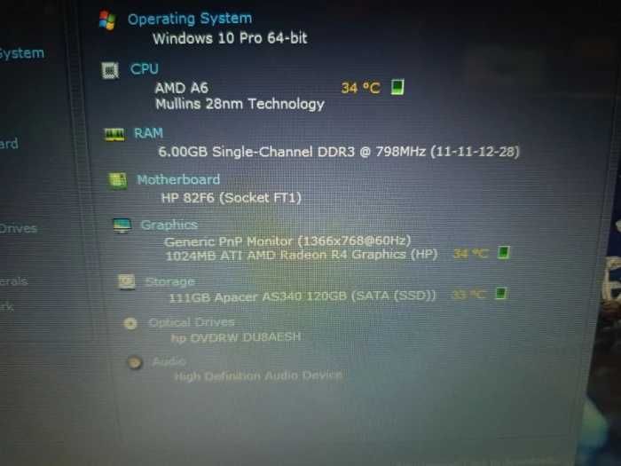 Laptop HP 15 AMD Quad A6-7310 2,0Ghz | 6Gb RAM | 120Gb SSD