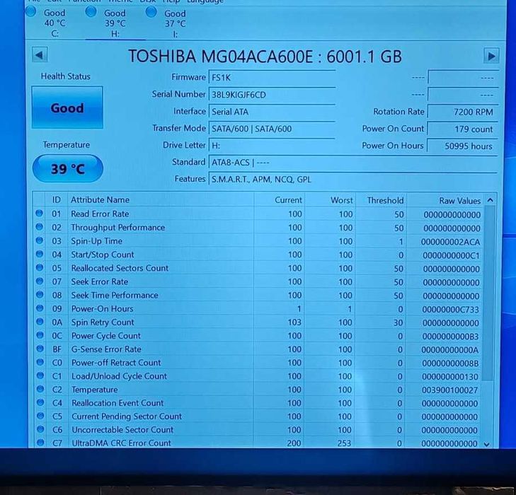 HDD 6TB Toshiba Enterprise 3.5" – Model MG04ACA600E, 7200RPM