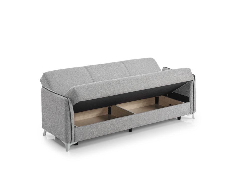 Canapea extensibilă Sofya, 3 locuri, gri deschis, depozitare,212*86*93