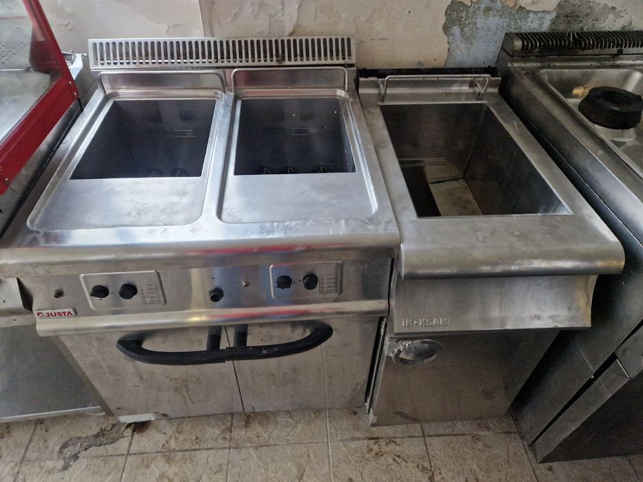 Friteuza dubla de.putere pe gaz sau curent, de.banc sau cu banc