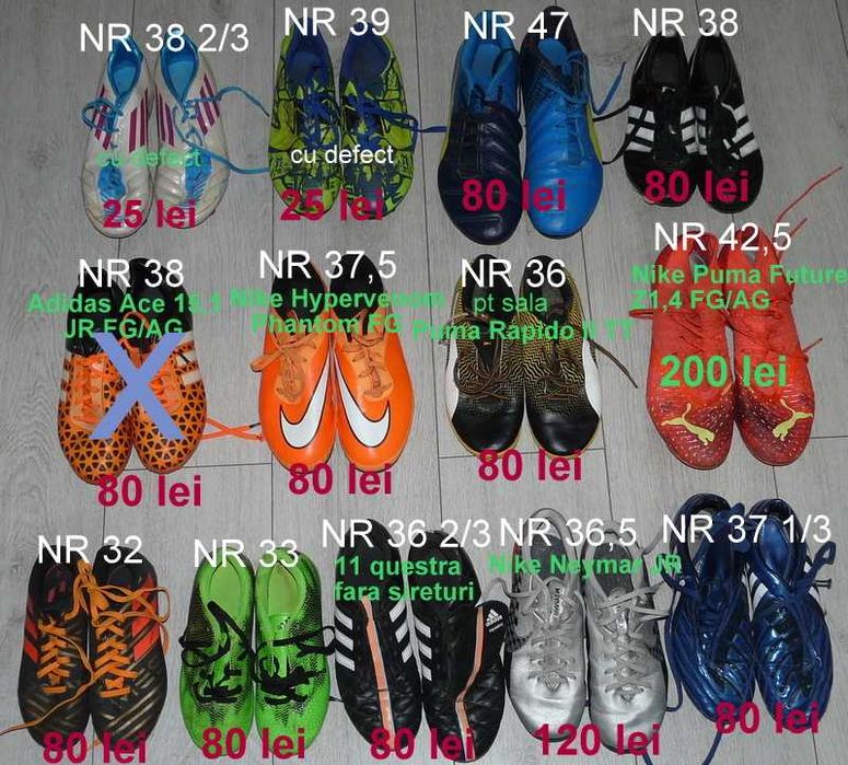 Adidas,Nike ghete cu crampoane fotbal nr 32,34,36,37,38,39,42,47