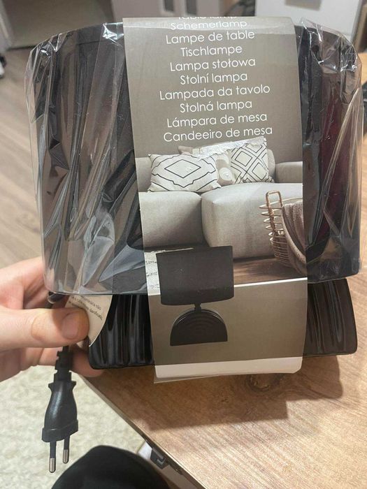 Нощна лампа за спалня, черна, керамична основа