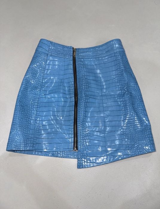 Fusta albastra din piele ecologica cu print de crocodil