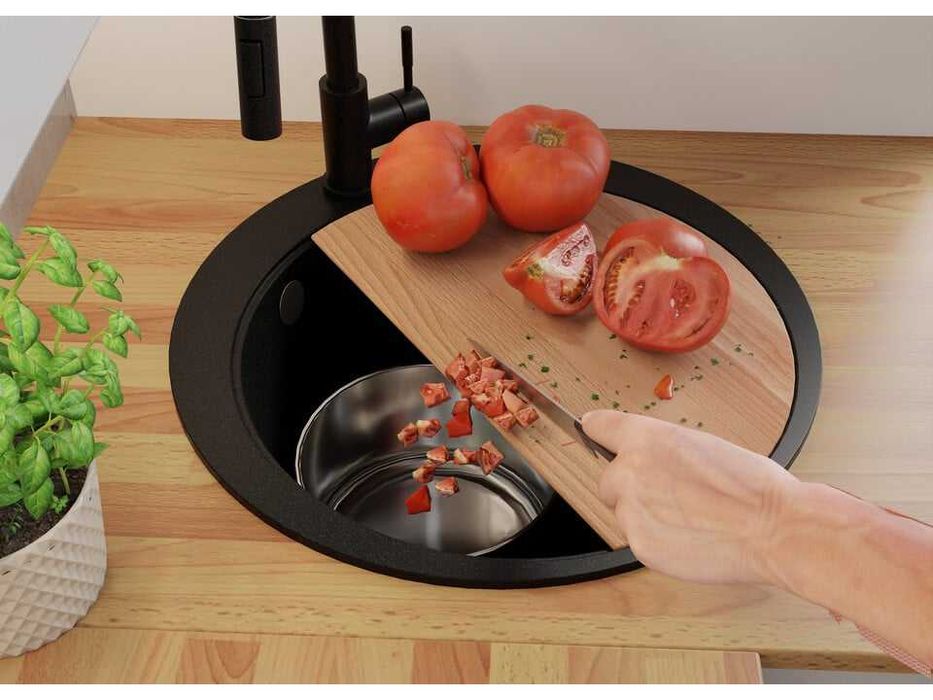 Черна кръгла кухненска гранитна мивка Пиза 50 Top 530 x 530 мм