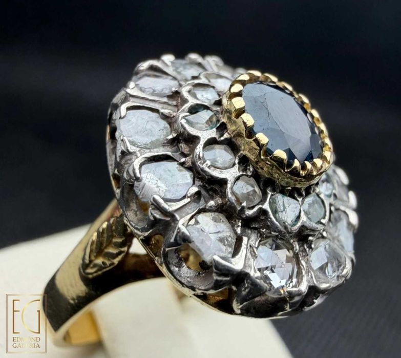 Inel din aur și argint, decorat cu safir și diamante, sf. sec. XIX