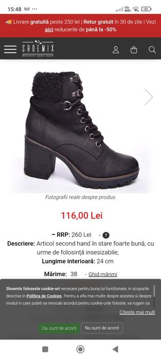 Vând ghete dama Nr 38, 95 lei