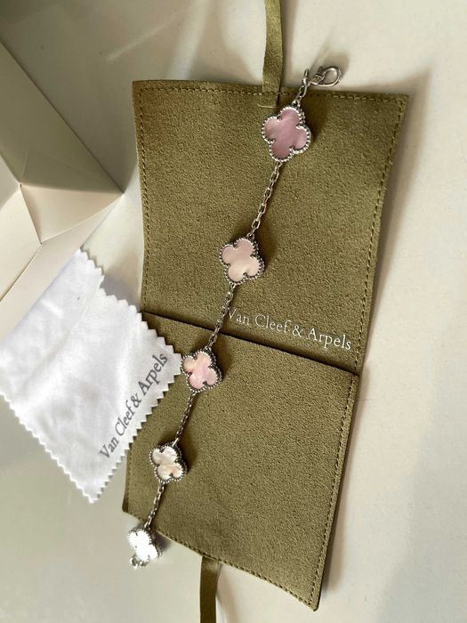 розова гривна сребриста van cleef and arpels VC детелинка седеф перла