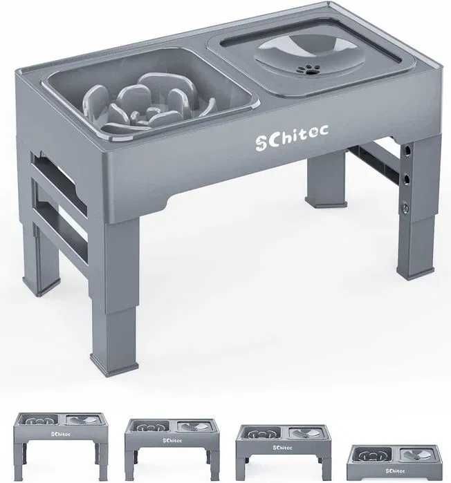 Bol ajustabil pentru caini, antistropire, cu 2 compartimente, Gri