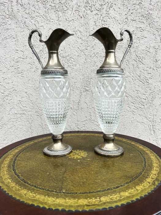 Rafinat set-decantoare italiene-cristal-metal argintat-Italia