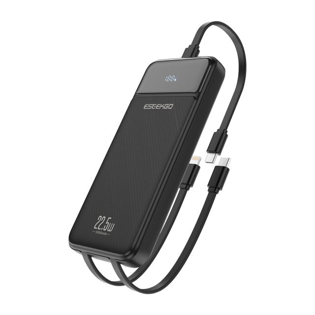 Външна батерия 10000 mAh с вградени 2 бр. USB-C кабела и 1xLightning