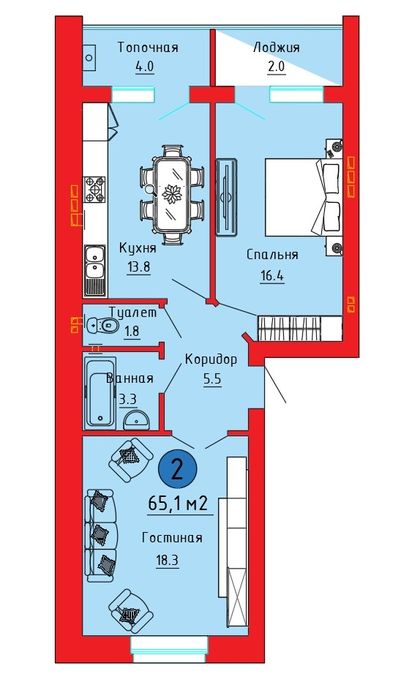 2х ком квартира в новом доме