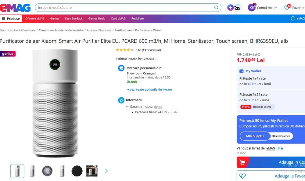 Purificator de aer Xiaomi Smart Air Purifier Elite EU