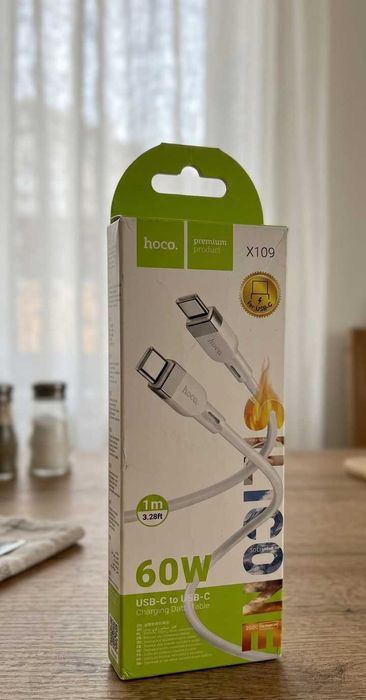 Cablu Date Fast Charge Hoco X109 USB-C la USB-C, 60W, 1m – Nou