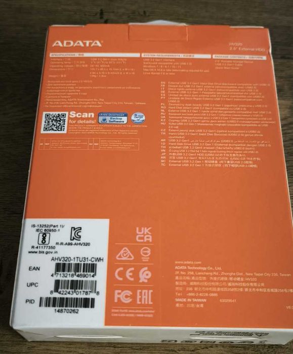 HDD extern Adata HV320 – 1TB – NOU, SIGILAT