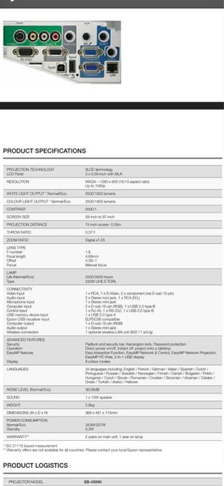 Videoproiector Epson EB-455wi