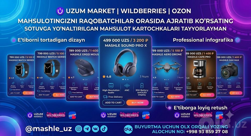 Infografika xizmati UZUM, OZON, WILDBERRIES tovarlari uchun