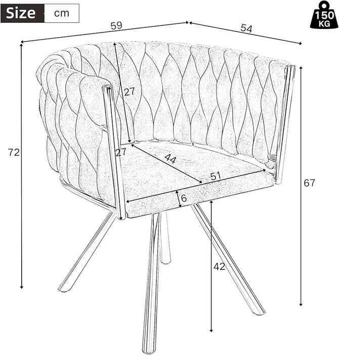 NOU Scaun modern impletit, rotativ, catifea, gri