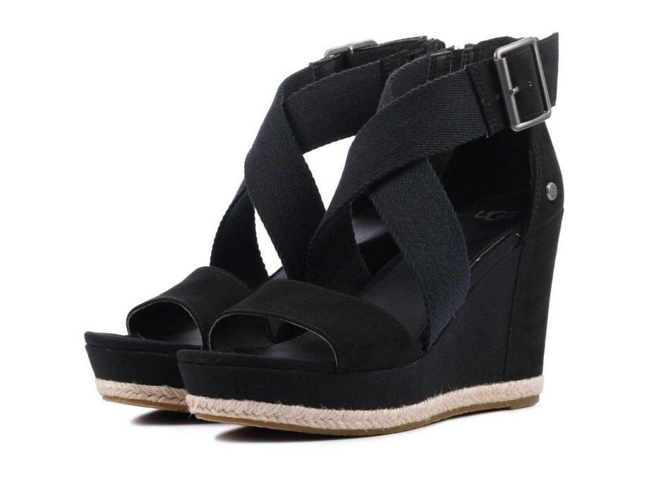 Ugg 36 р-р черни сандали на платформа/ еспадрили/ обувки