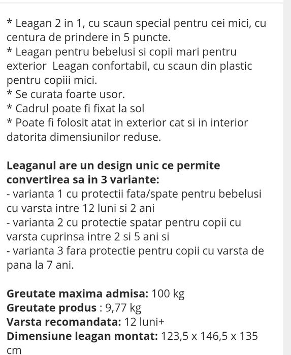 Leagan pentru bebelusi si copii pentru exterior si interior Pilsan