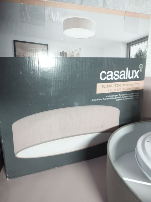 Plafonieră Casalux textilă gri Ø38 cm, 2xE27, cu 2 becuri LED incluse – Nouă