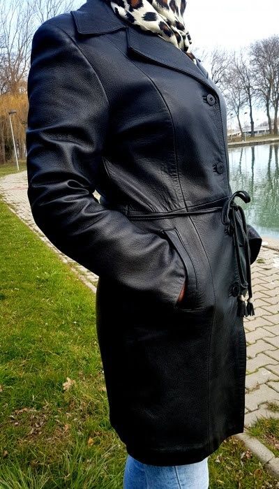 Haina din piele naturala lunga,  de dama