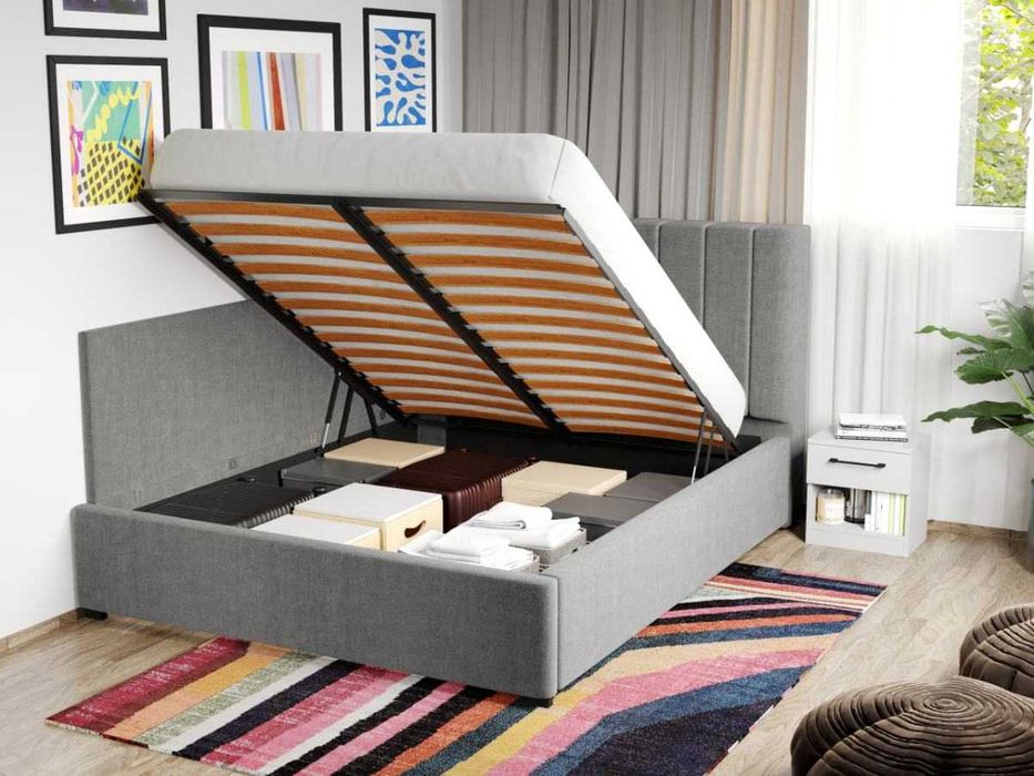 Pat Tapitat de colt saltea de 190 Adam Gri Falcone 21 rabatabil + lada