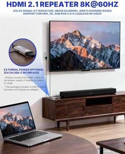 Нов HDMI сигнален усилвател удължител до 50м 1080p HDCP 2.3 PS5 USB-C