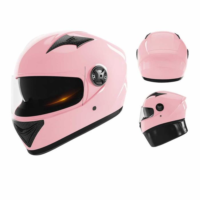 Casca Moto/Scuter/ATV, Viziera Dubla, Esarfa detasabila, Roz