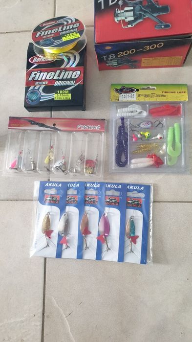 Въдица с макара и аксесоари,спининг,щука,пъстърва,клен,костур