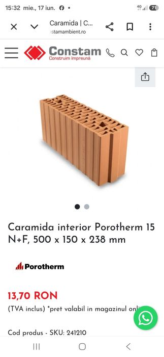 Cărămidă Porotherm 500×150x238