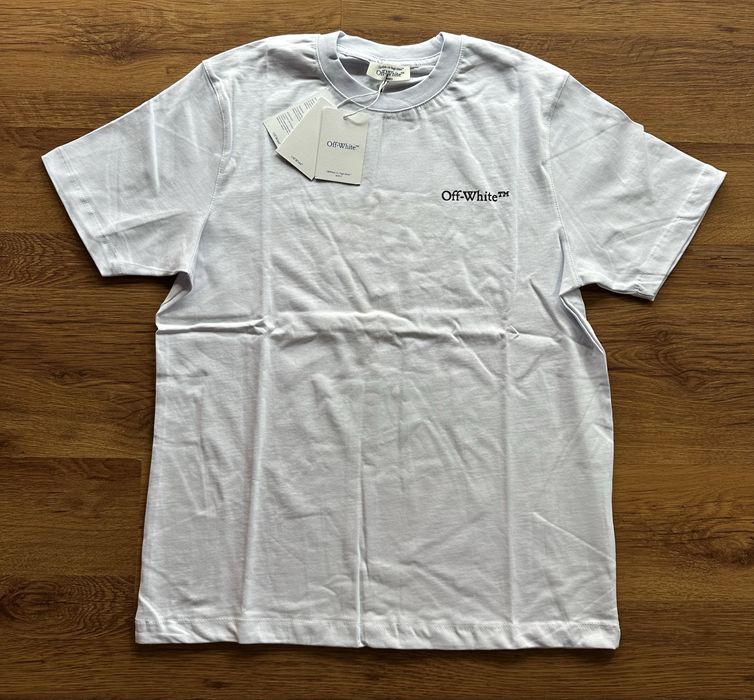 Мъжка,памучна,бяла тениска OFF White с голяма щампа на гърба