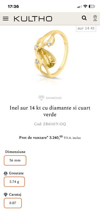 Inel aur 585 diamante si quartz - Kultho