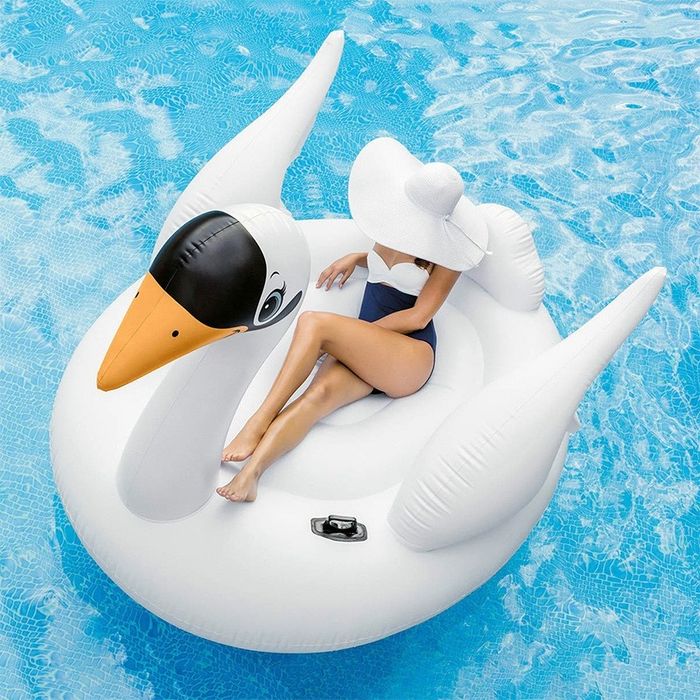 Saltea gonflabila lebada MEGA SWAN ISLAND, pompa de umflat GRATIS