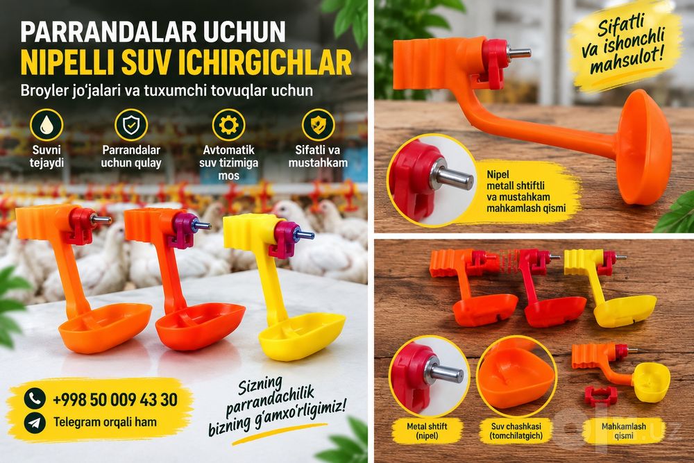 Parrandalar uchun nipelli suv ichirgichlar!