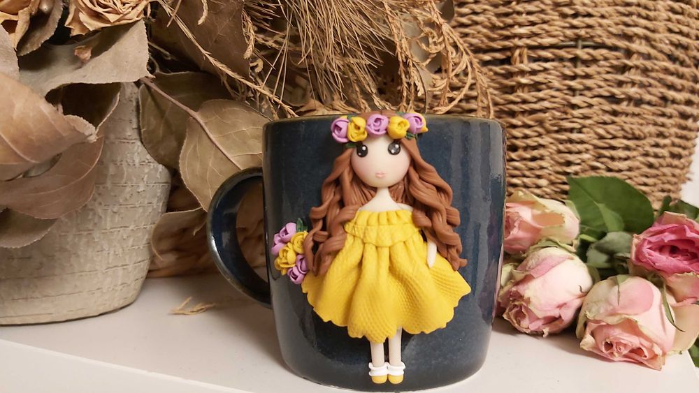 Cadou pentru fetite, sotie/iubita cana papusa flori