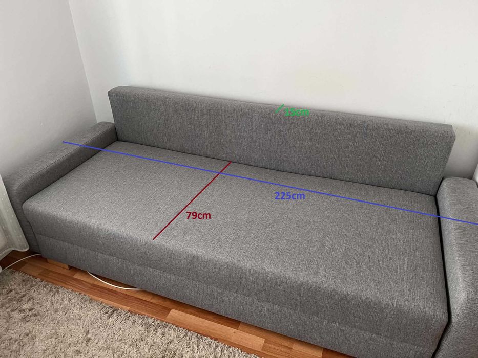 Canapea extensibilă gri cu ladă de depozitare – 225 cm
