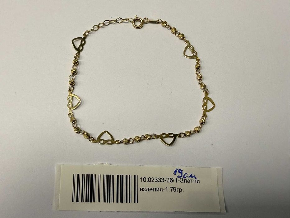 Златна дамска гривна със сърца - 1.79гр. - 14к.