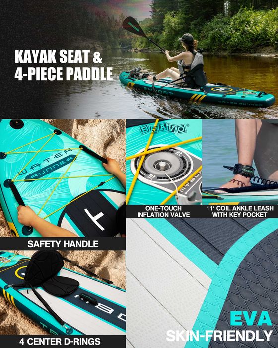 Нов, висок клас, широк надуваем SUP 320 СМ Падъл борд MYBOAT MY06 (Wind Runner Green PRO) в тюркоазено-зелен дизайн.