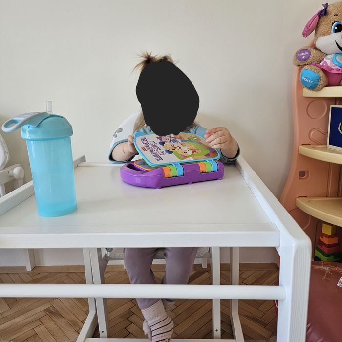 Set Masă și Scăunel copii – Design Modern, Lemn Alb