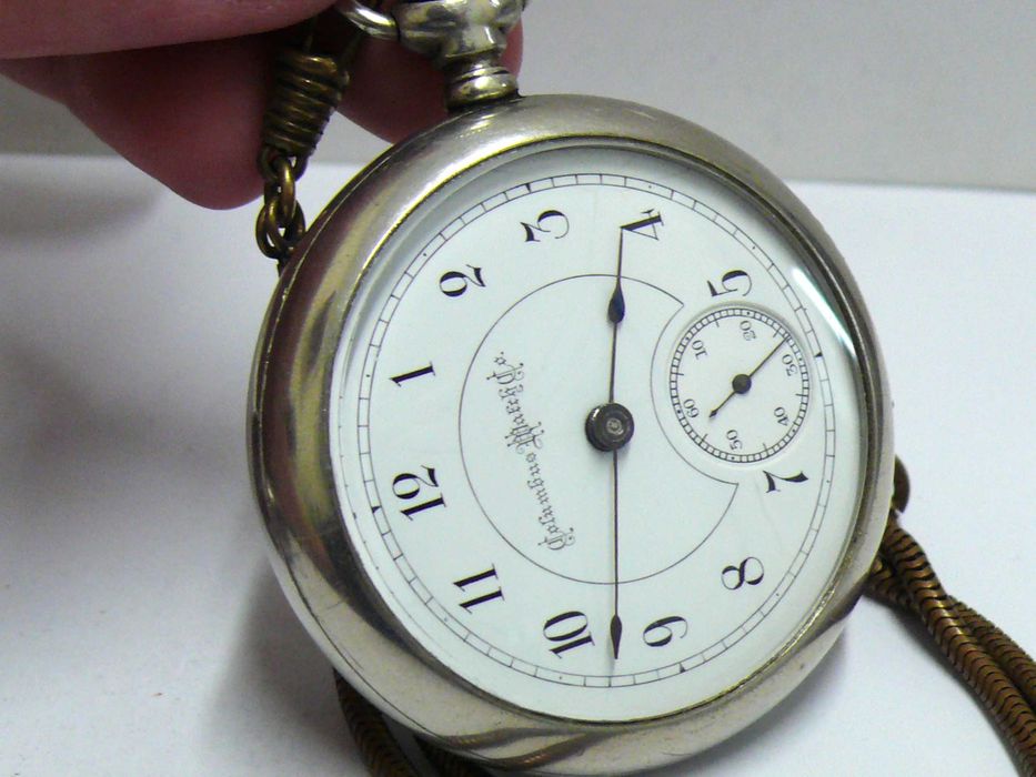 Стар Американски Columbus Watch Co. механичен джобен часовник, работещ