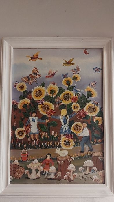 Vand tablou / ulei pe panza / V. TOFAN - La cules de ciuperci (38x56)