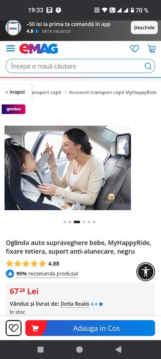 Oglinda supraveghere bebe, tetiera auto