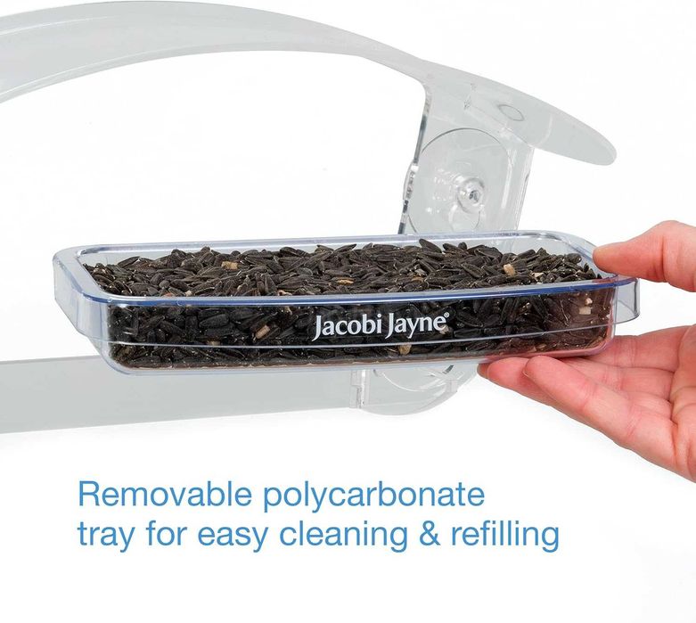 Прозрачна акрилна къщичка за птици с плъзгаща се тава - хранилка