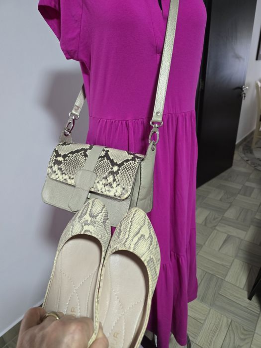 Balerini din piele naturala snake print, piele moale